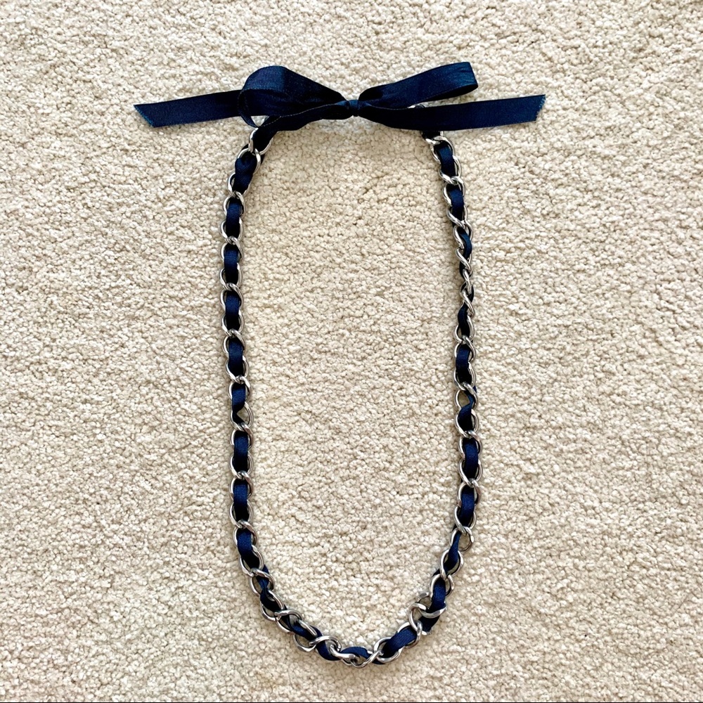 Navy Ribbon Chainlink Necklace